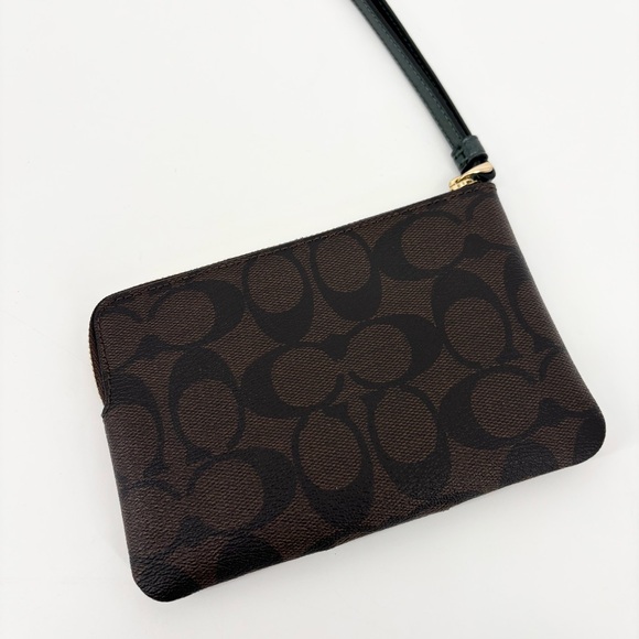 Coach Corner‎ Zip Wristlet Wallet Brown Metallic Ivy Green Canvas Leather - Picture 3 of 8
